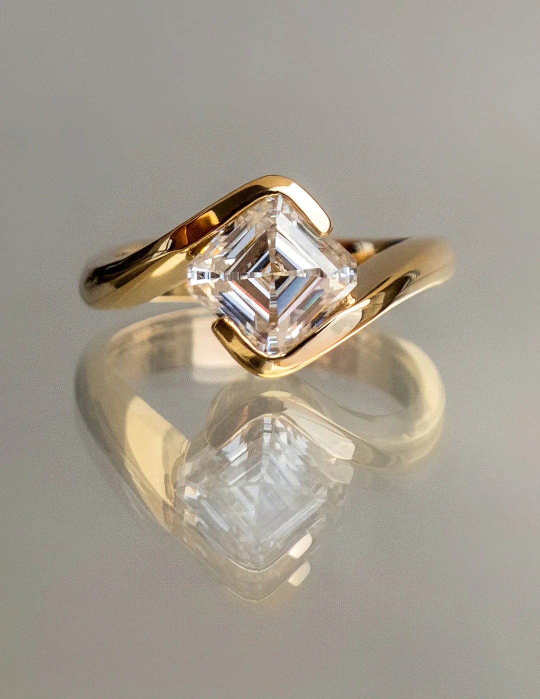 2.0CT Asscher Lab Grown Diamond By Pass Unique Ring With Band