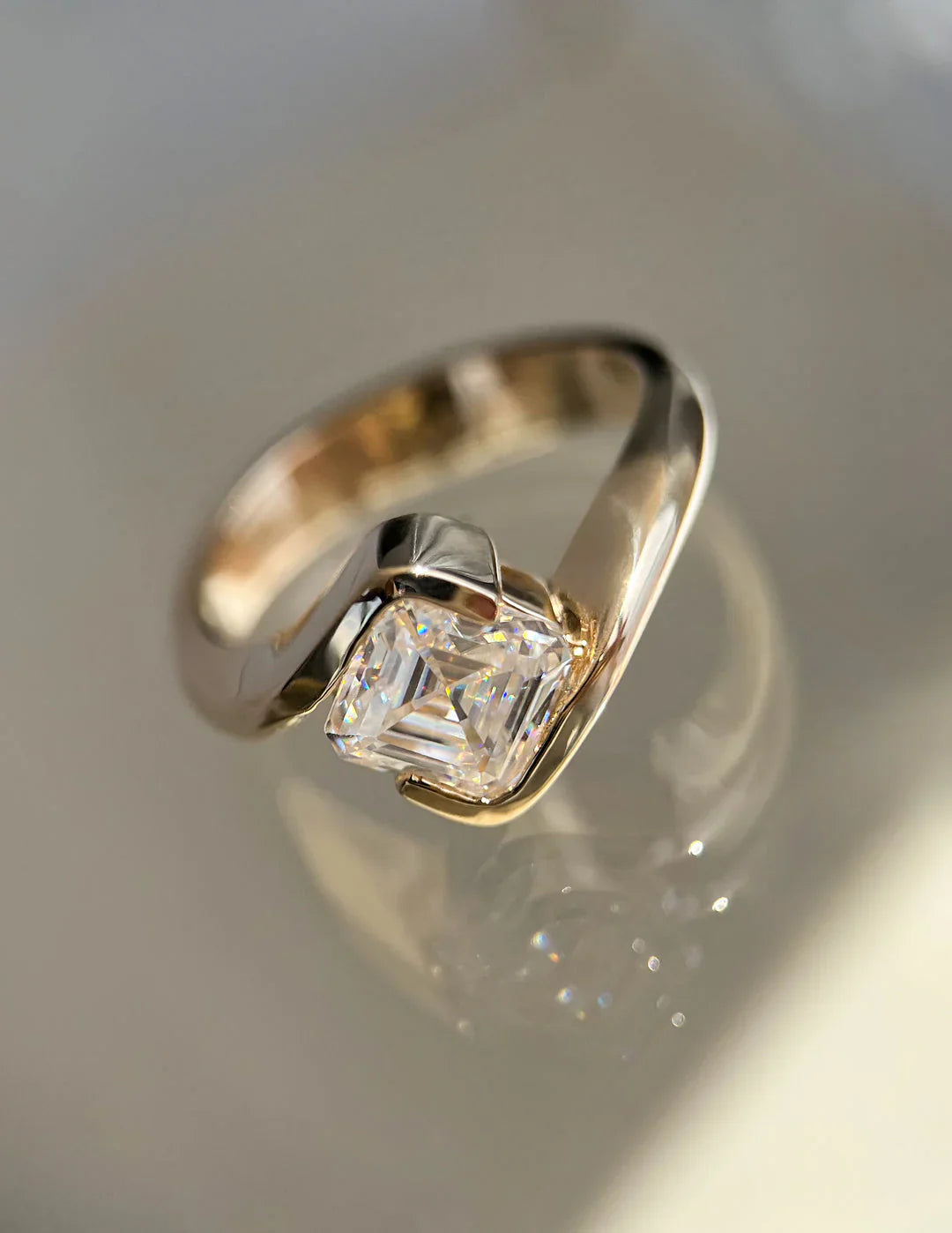 2.0CT Asscher Lab Grown Diamond By Pass Unique Ring With Band