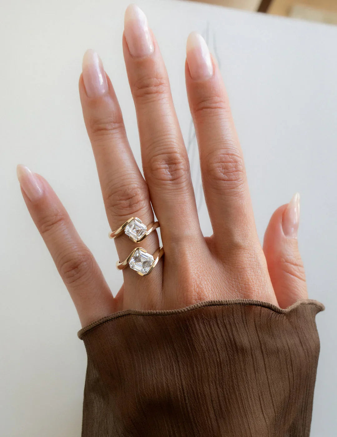 2.0CT Asscher Lab Grown Diamond By Pass Unique Ring With Band