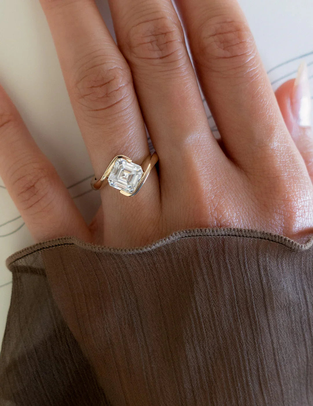 2.0CT Asscher Lab Grown Diamond By Pass Unique Ring With Band