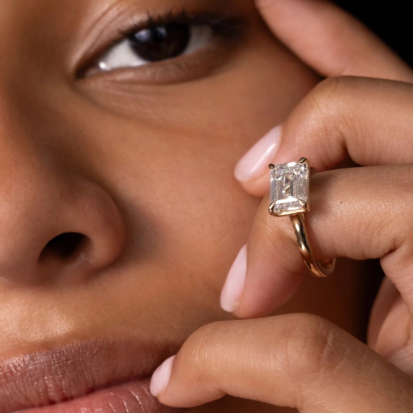1.0CT East West Emerald Cut Lab Grown Diamond Cathedral Engagement Ring