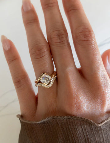 2.0CT Asscher Lab Grown Diamond By Pass Unique Ring With Band
