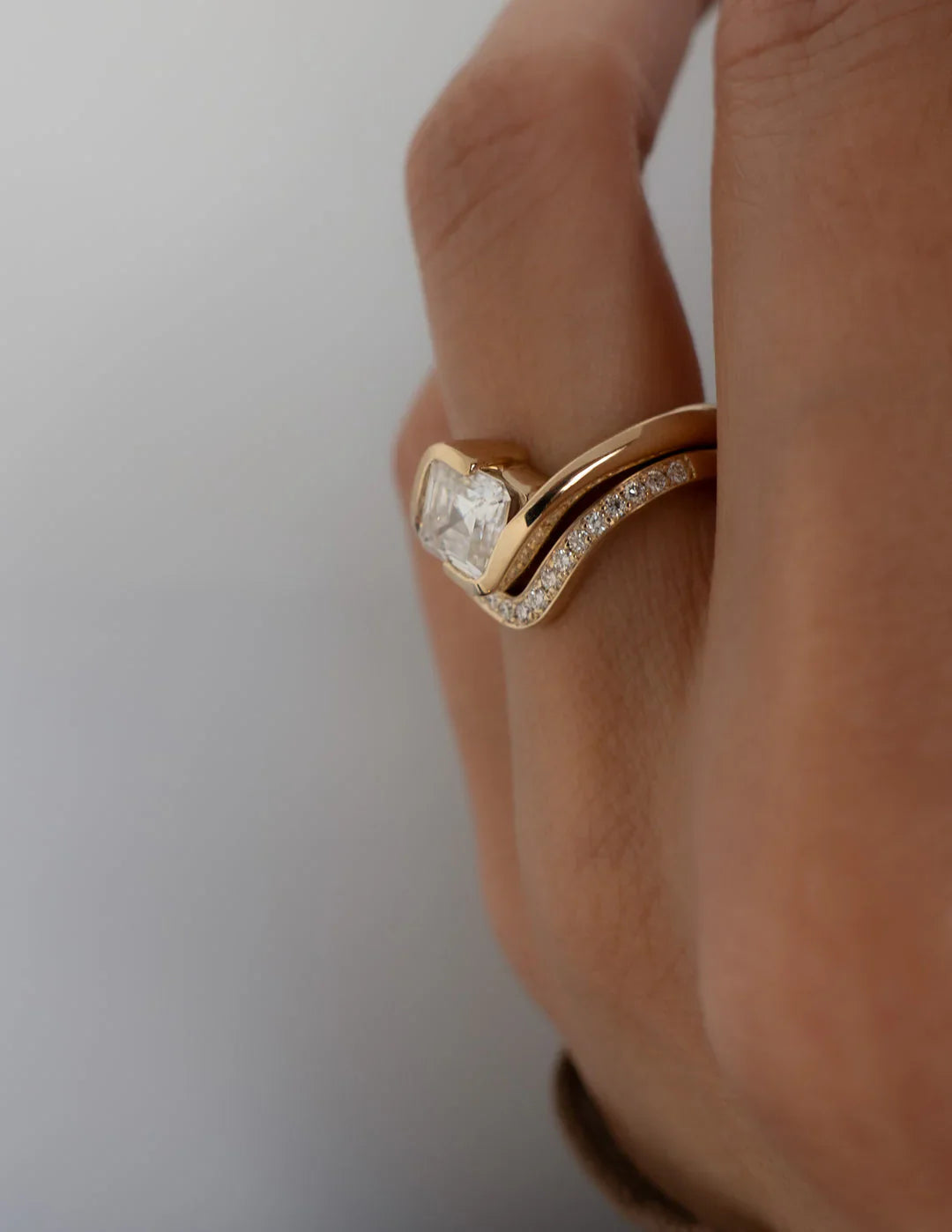 2.0CT Asscher Lab Grown Diamond By Pass Unique Ring With Band