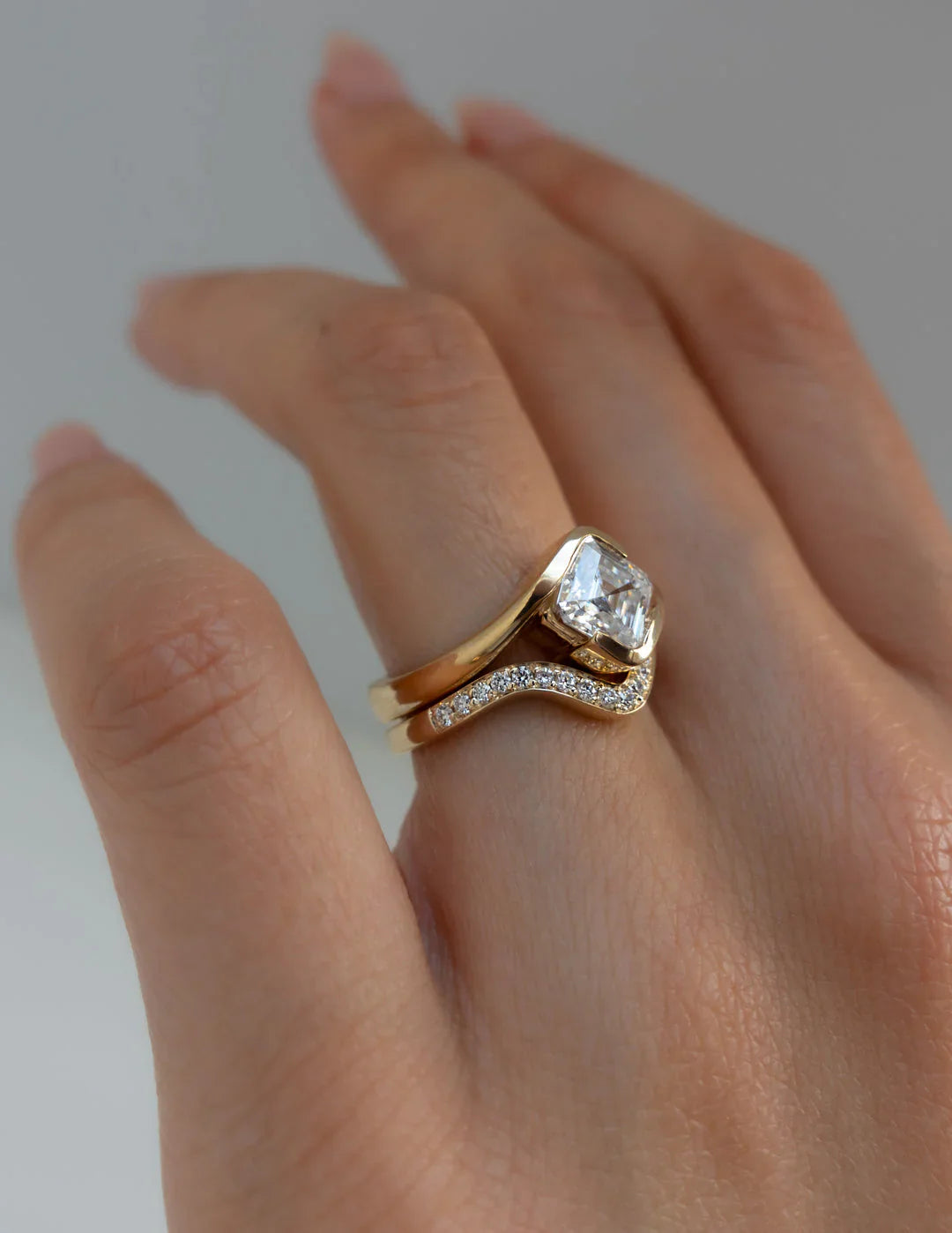 2.0CT Asscher Lab Grown Diamond By Pass Unique Ring With Band