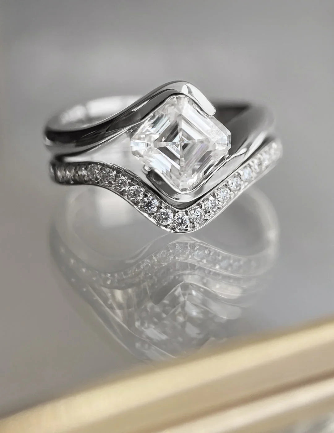 2.0CT Asscher Lab Grown Diamond By Pass Unique Ring With Band