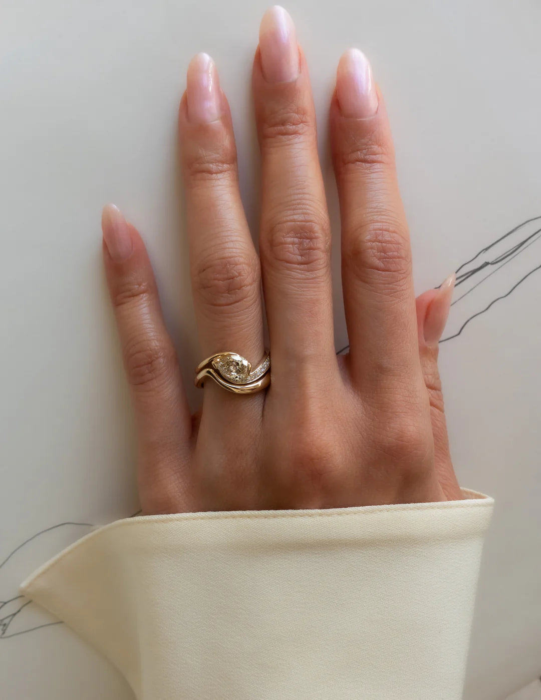 1.0CT Champagne Pear Lab Grown Diamond Pave Unique Ring