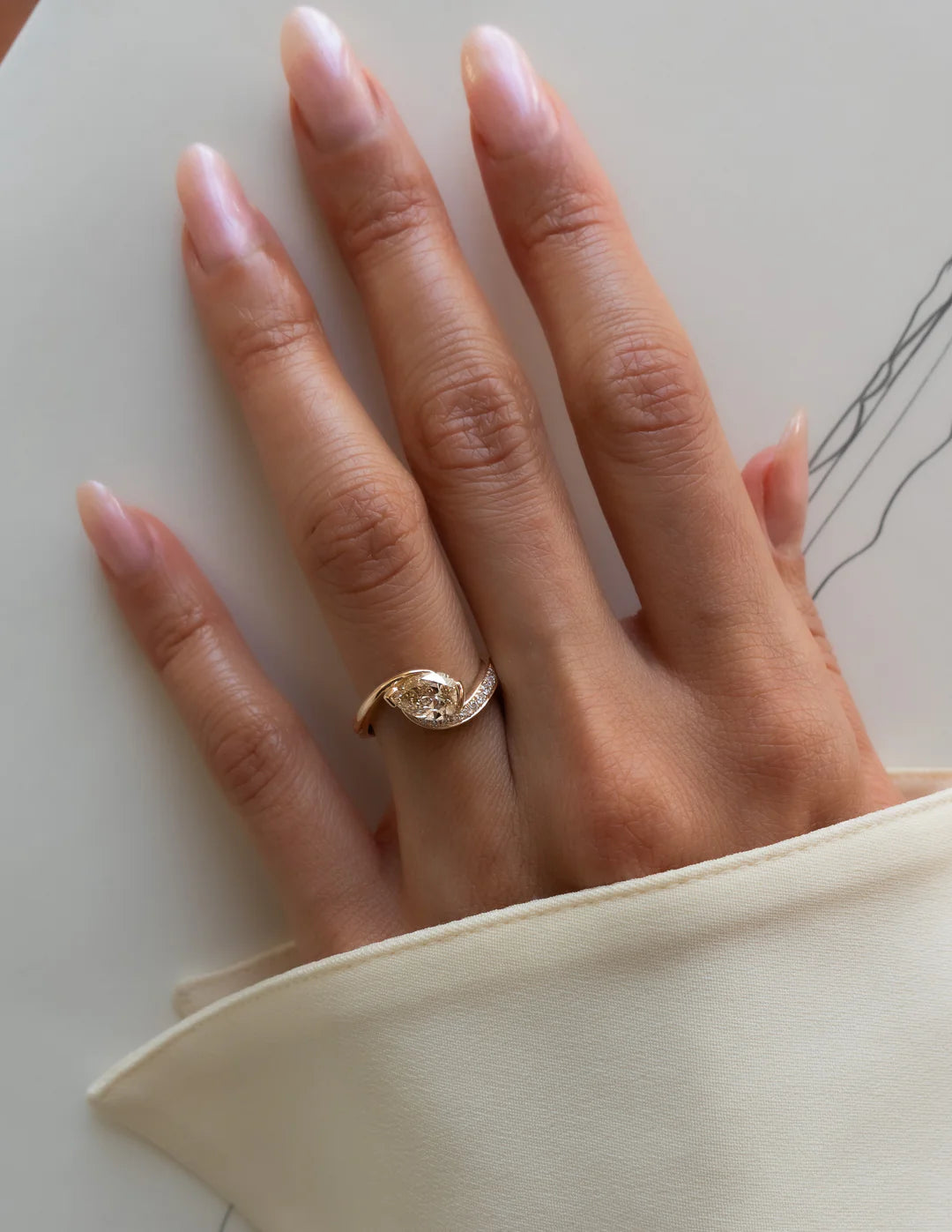 1.0CT Champagne Pear Lab Grown Diamond Pave Unique Ring