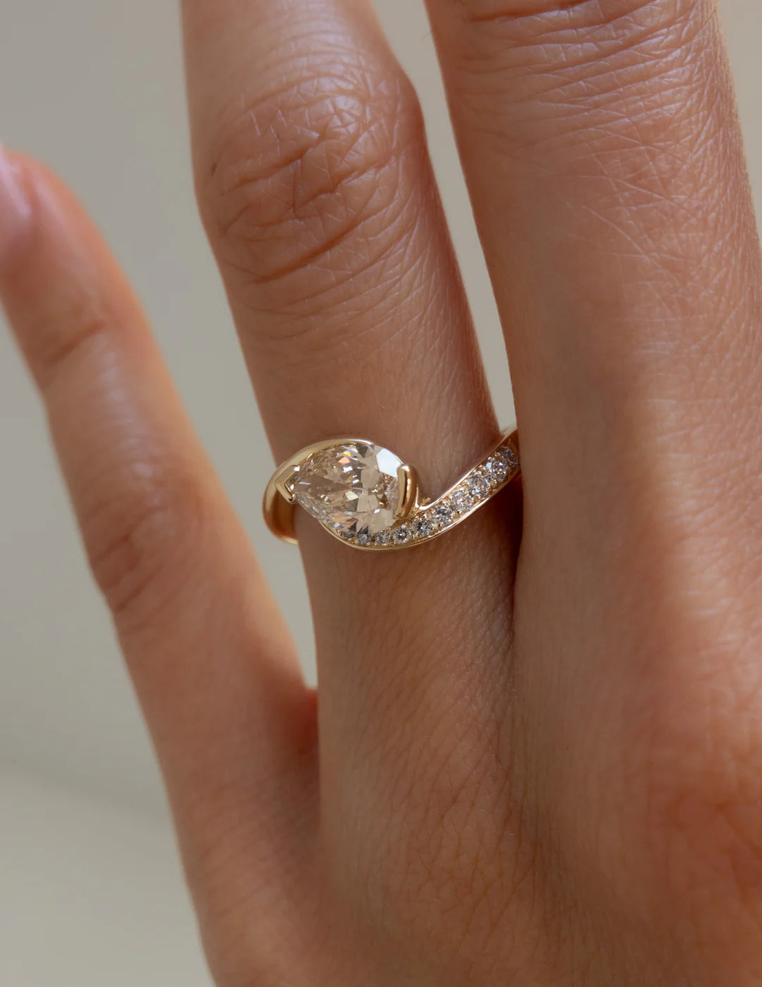 1.0CT Champagne Pear Lab Grown Diamond Pave Unique Ring
