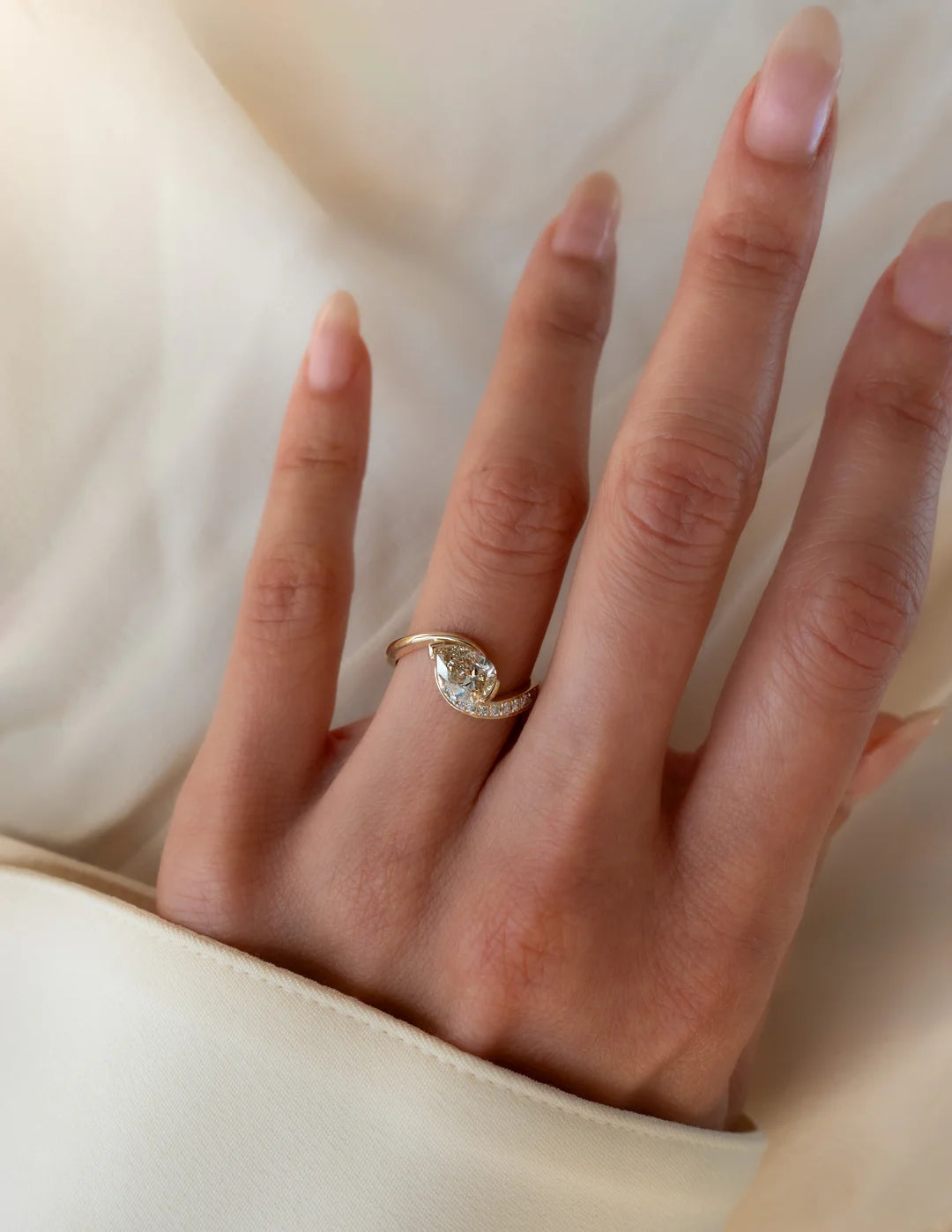 1.0CT Champagne Pear Lab Grown Diamond Pave Unique Ring