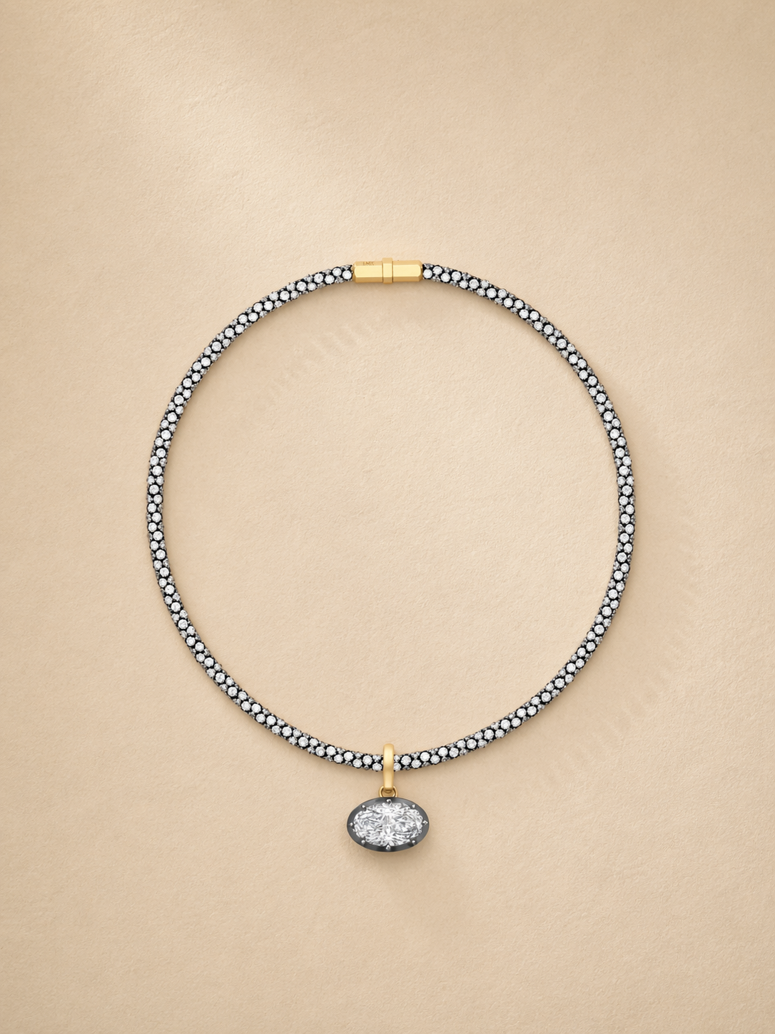 Tempest 18K Blackened White & Yellow Round Lab Grown Diamond Necklace