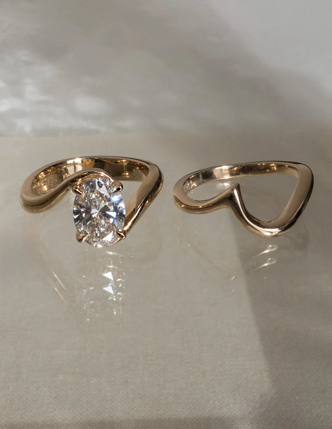 2.0CT Oval Lab Grown Diamond Unique Ring With Matching Curved Band