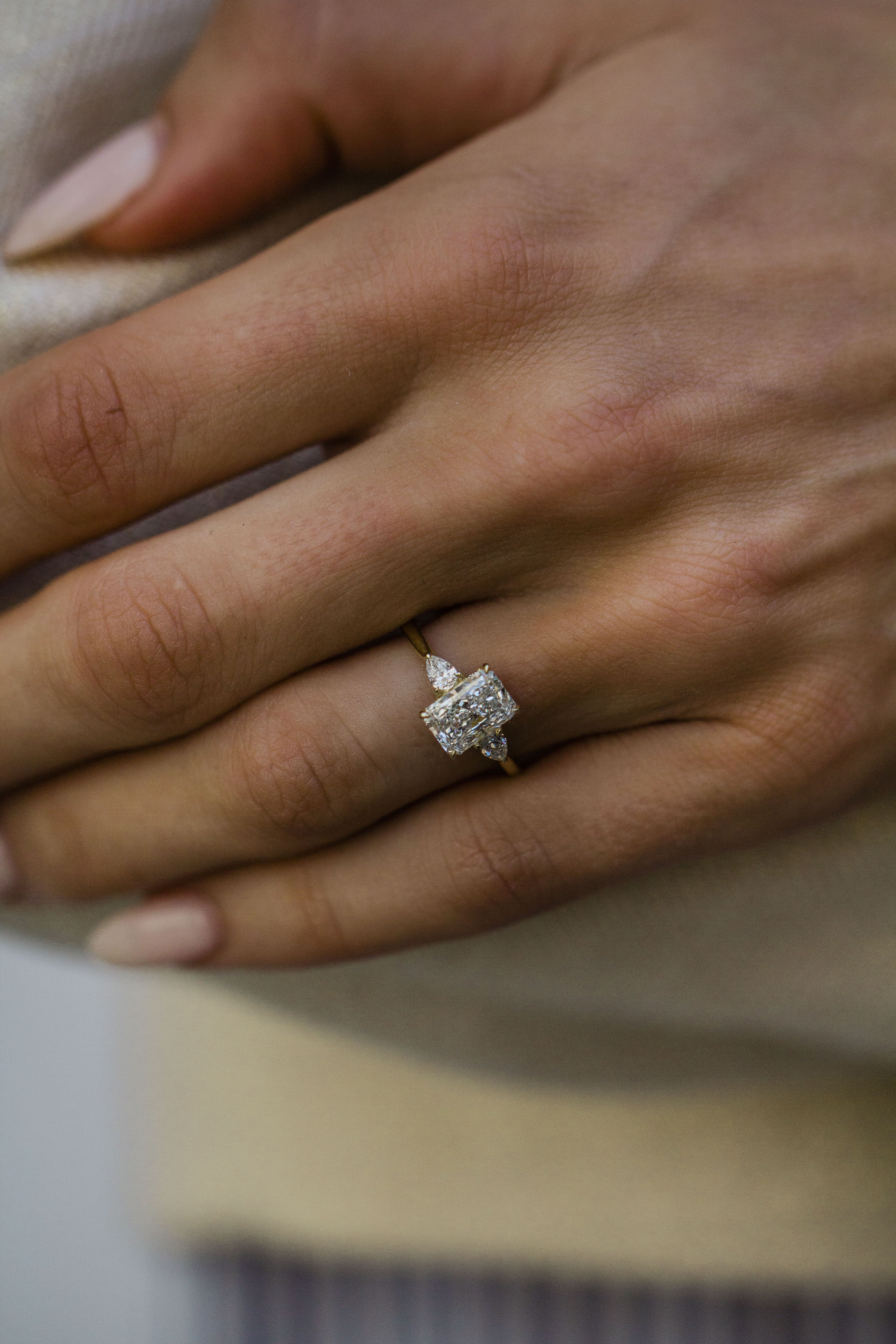1.0CT-3.0CT Radiant Lab Grown Diamond Three Stone Engagement Ring