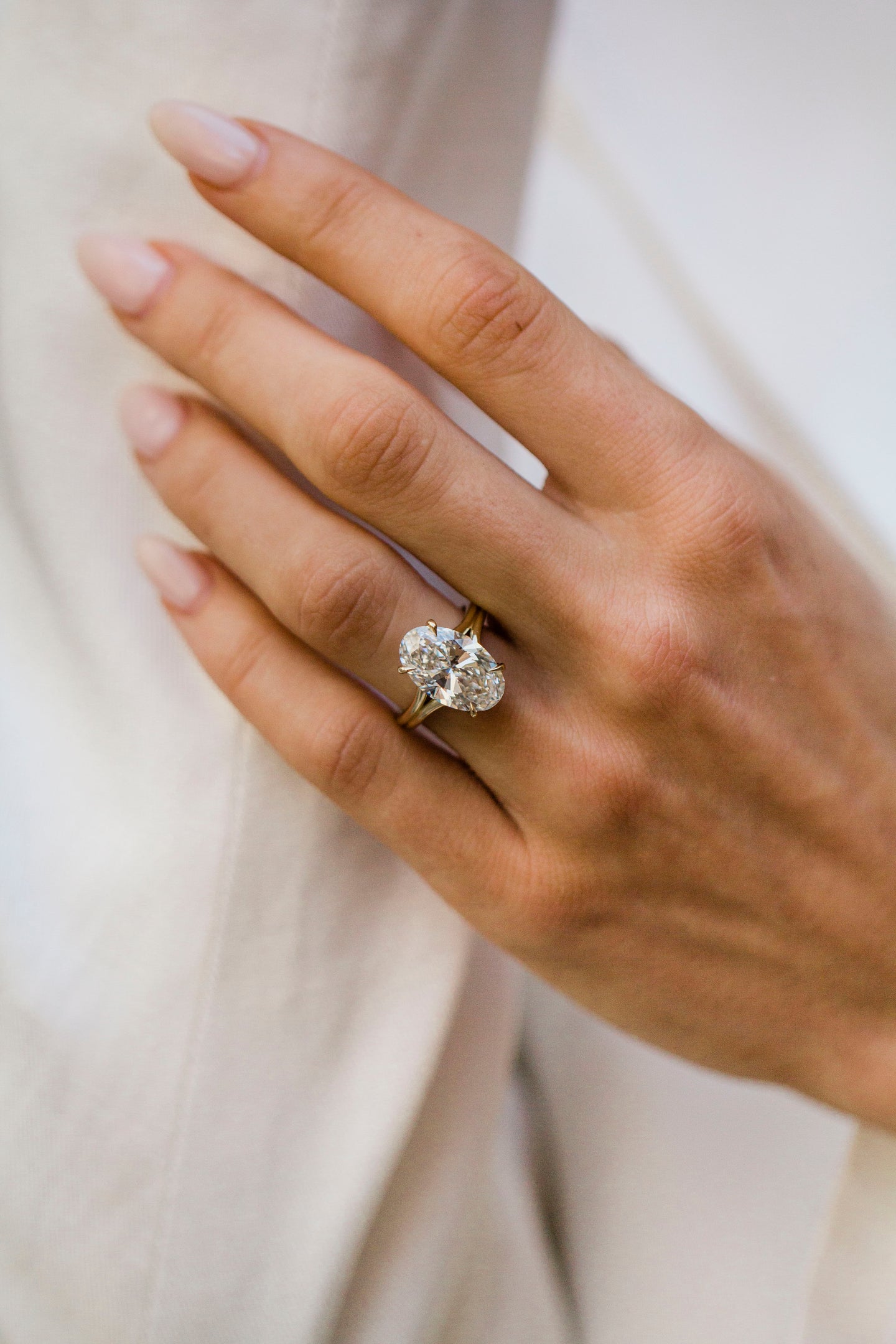 3.0CT-5.0CT Oval Lab Grown Diamond Hidden Halo Engagement Ring