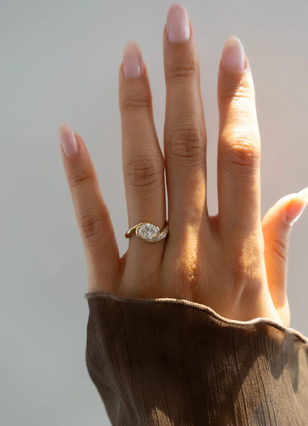 1.0CT Half Bezel Set Oval Lab Grown Diamond Unique Ring With Band