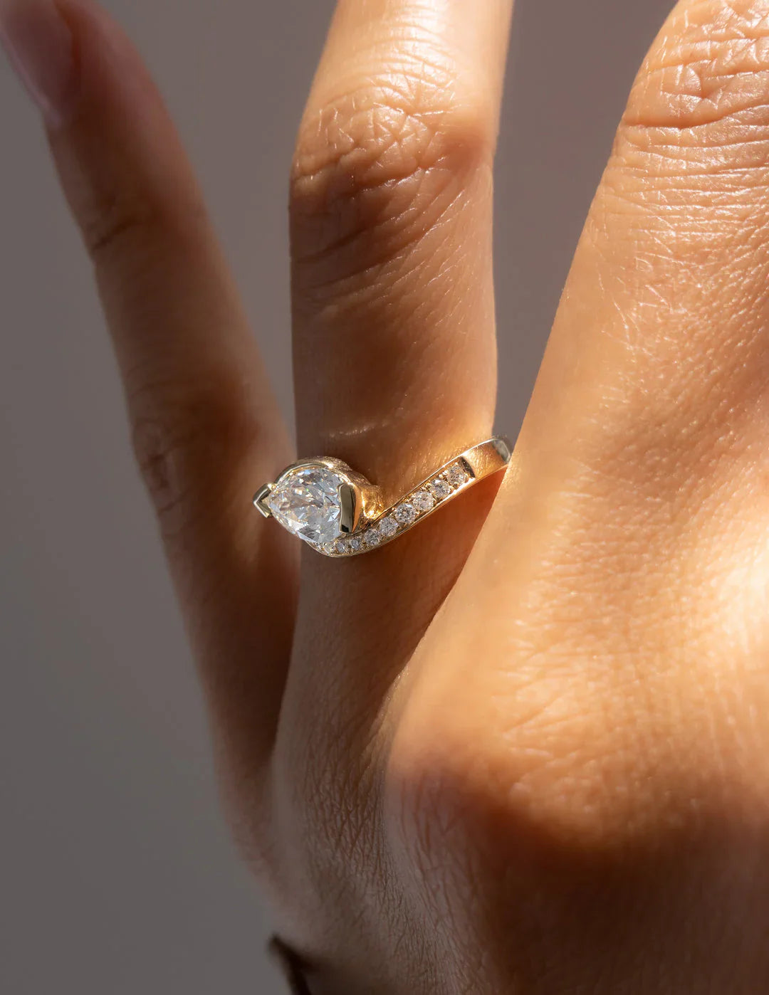 1.0CT Pear Lab Grown Diamond By Pass Unique Ring With Band