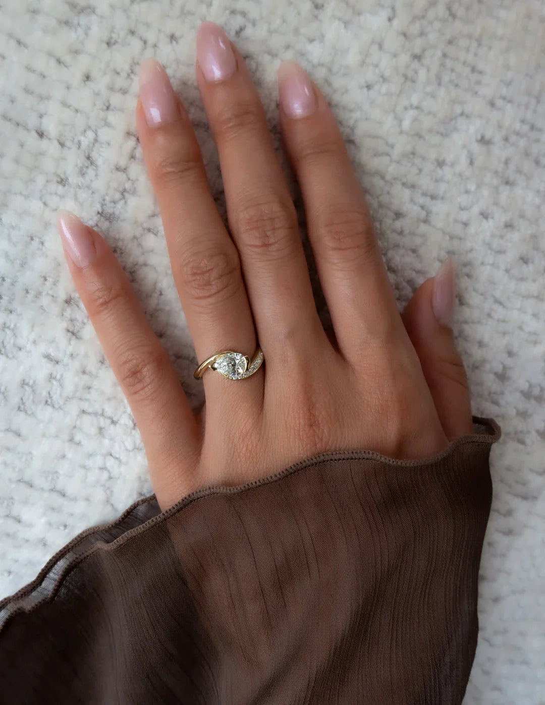 1.0CT Pear Lab Grown Diamond By Pass Unique Ring With Band