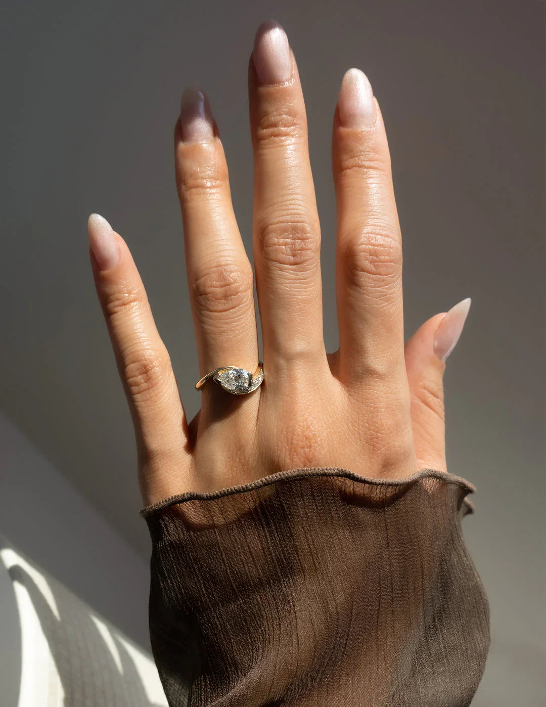 1.0CT Pear Lab Grown Diamond By Pass Unique Ring With Band