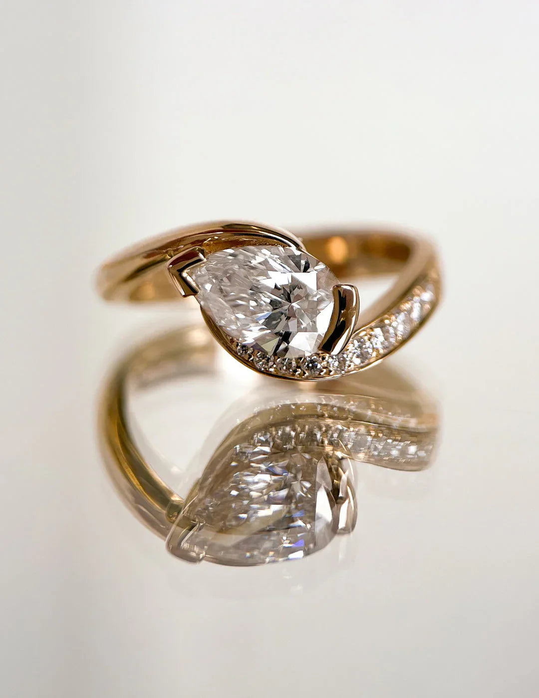 1.0CT Pear Lab Grown Diamond By Pass Unique Ring With Band