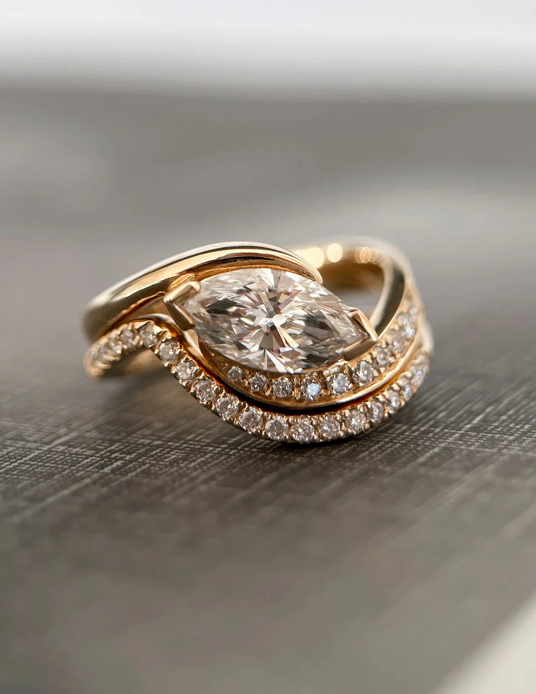 1.0CT Marquise Lab Grown Diamond By Pass Unique Ring With Band