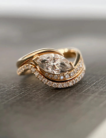 1.0CT Marquise Lab Grown Diamond By Pass Unique Ring With Band