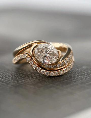 1.0CT Oval Lab Grown Diamond By Pass Unique Ring With Band