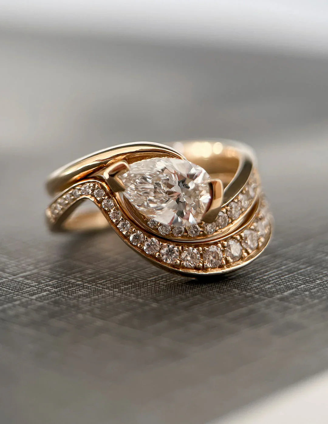 1.0CT Pear Lab Grown Diamond By Pass Unique Ring With Band