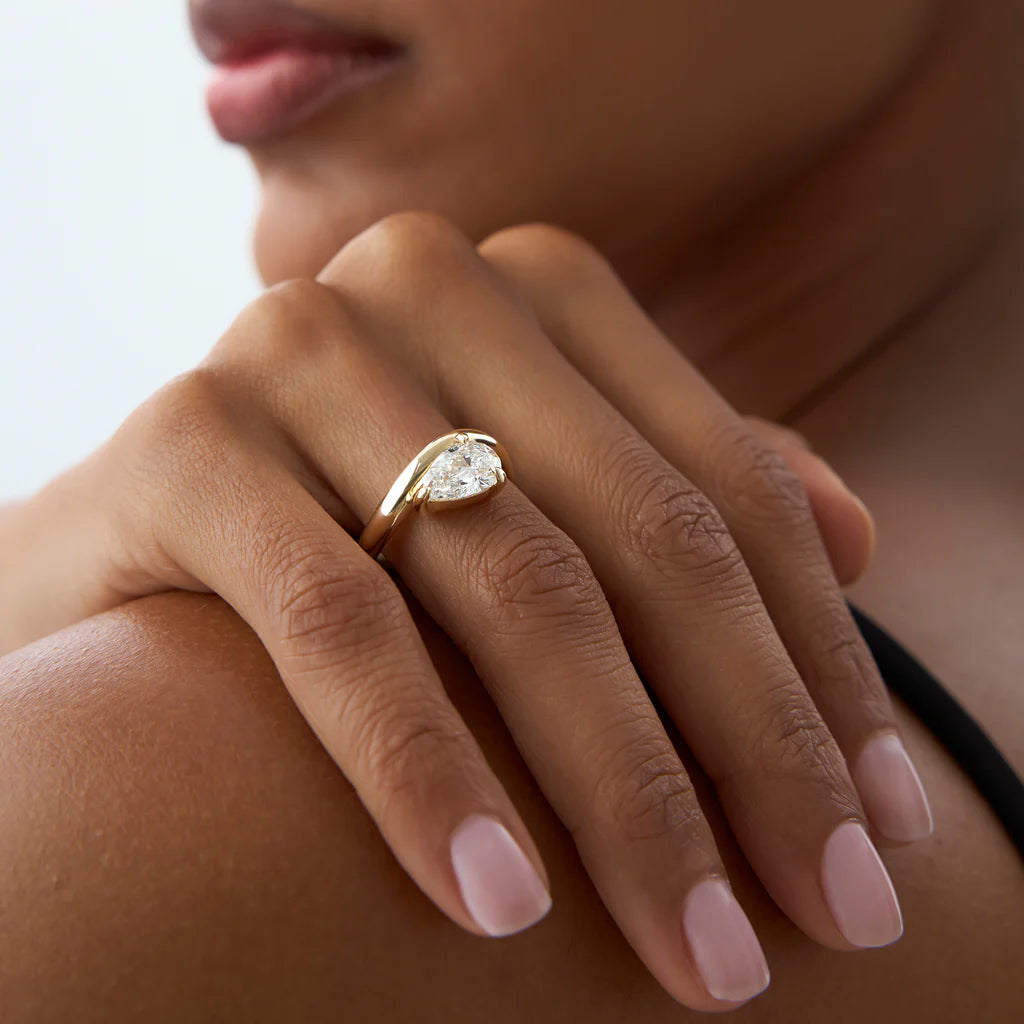 1.50CT Pear Lab Grown Diamond Wave Band Engagement Ring