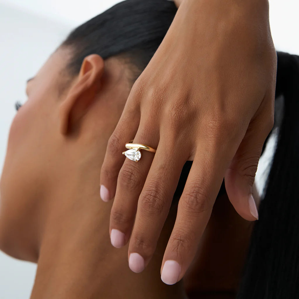 1.50CT Pear Lab Grown Diamond Wave Band Engagement Ring