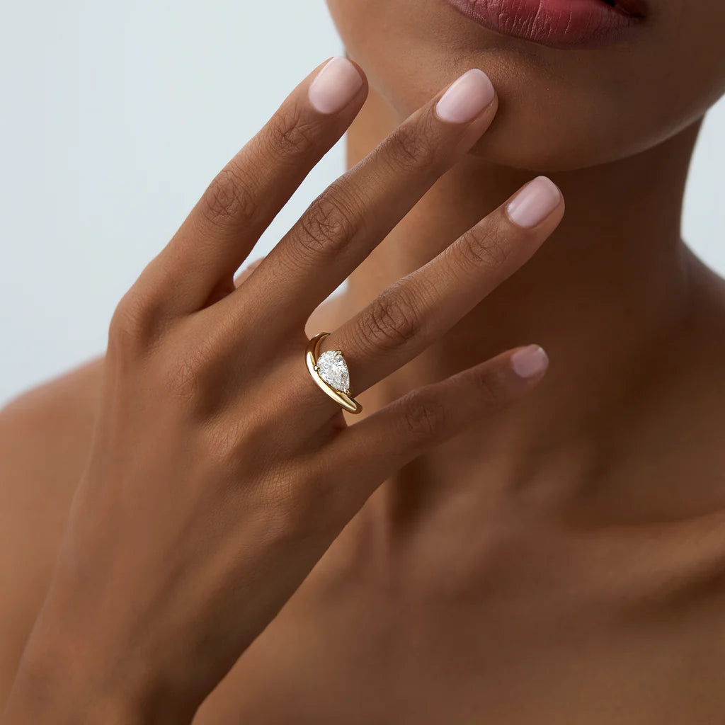 1.50CT Pear Lab Grown Diamond Wave Band Engagement Ring