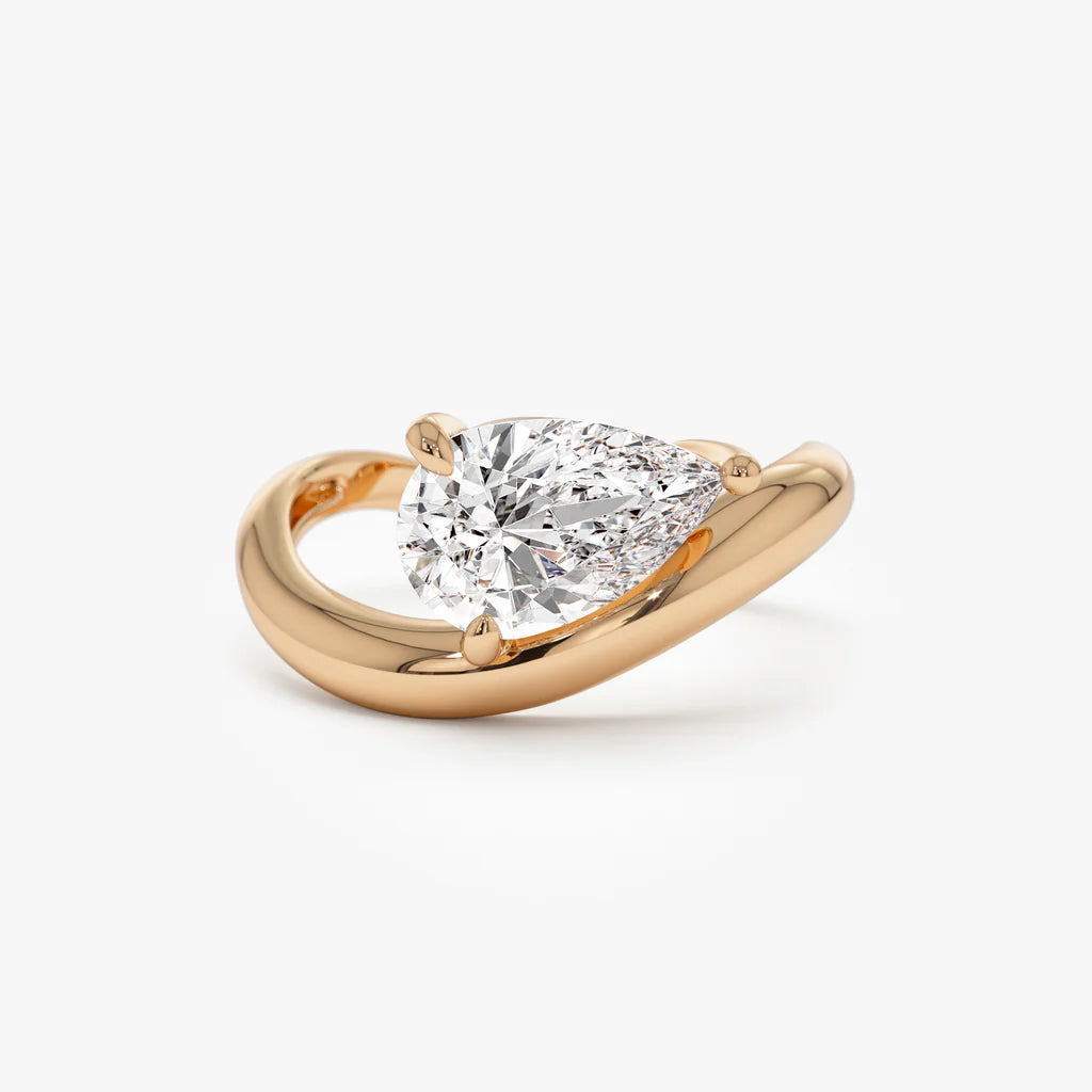 1.50CT Pear Lab Grown Diamond Wave Band Engagement Ring