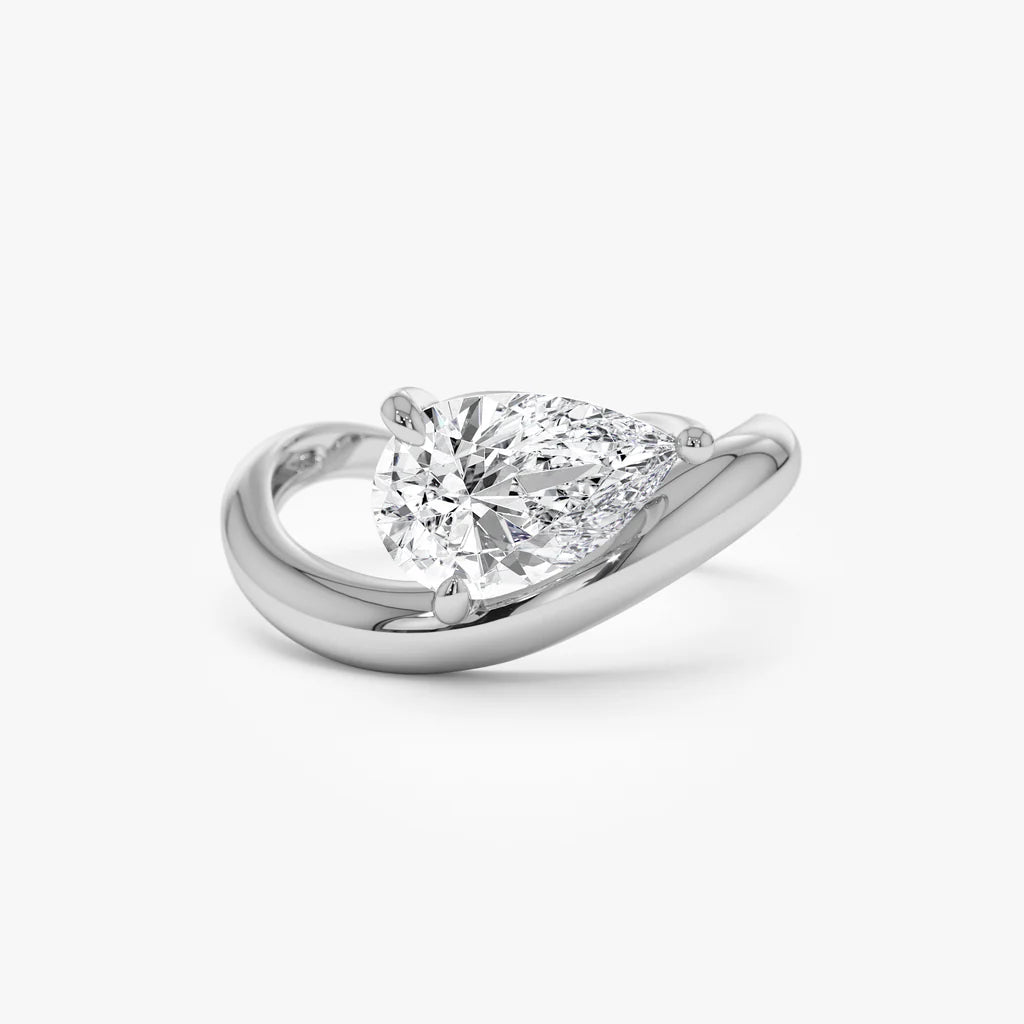 1.50CT Pear Lab Grown Diamond Wave Band Engagement Ring
