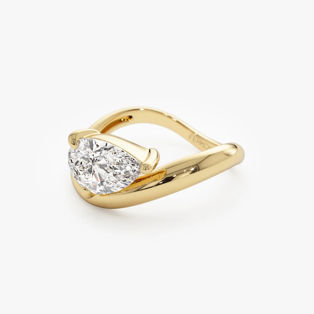 1.50CT Pear Lab Grown Diamond Wave Band Engagement Ring
