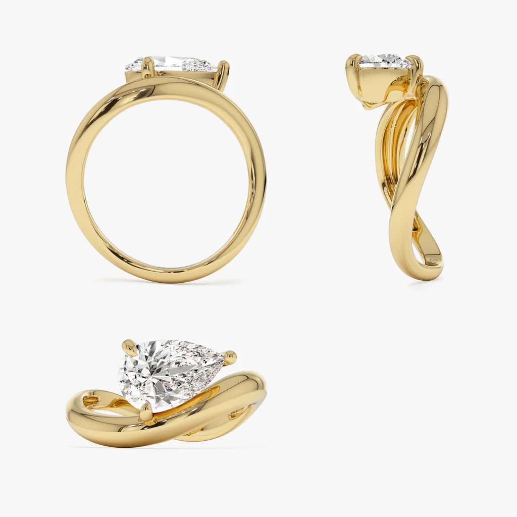 1.50CT Pear Lab Grown Diamond Wave Band Engagement Ring