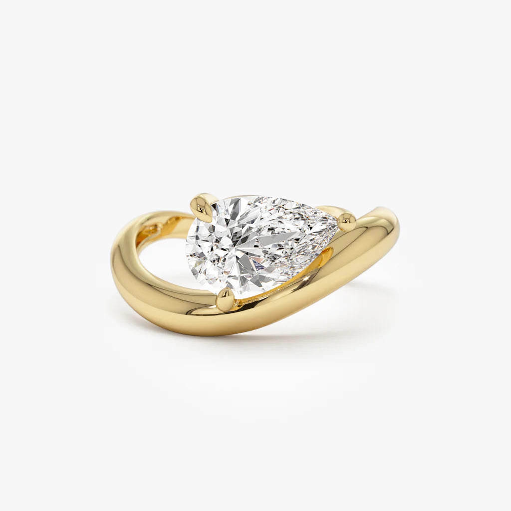 1.50CT Pear Lab Grown Diamond Wave Band Engagement Ring