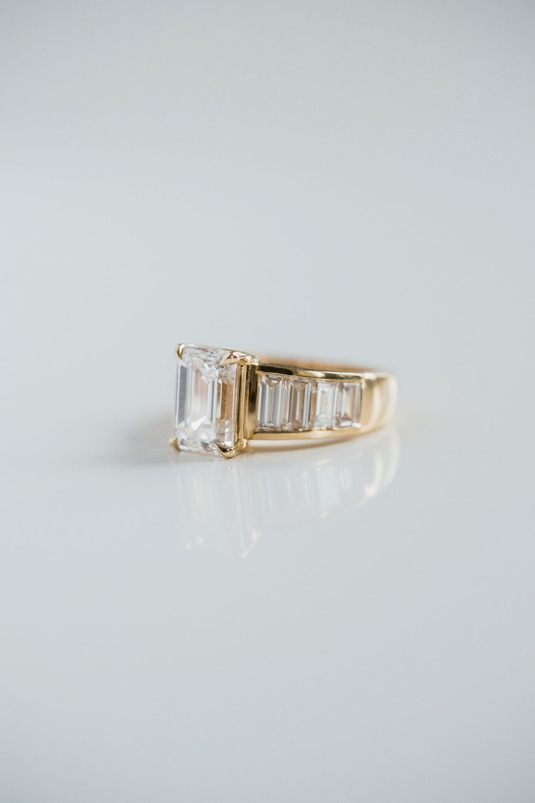 3.0CT Emerald Cut With Channel Set Baguette Lab Grown Diamond Engagement Ring