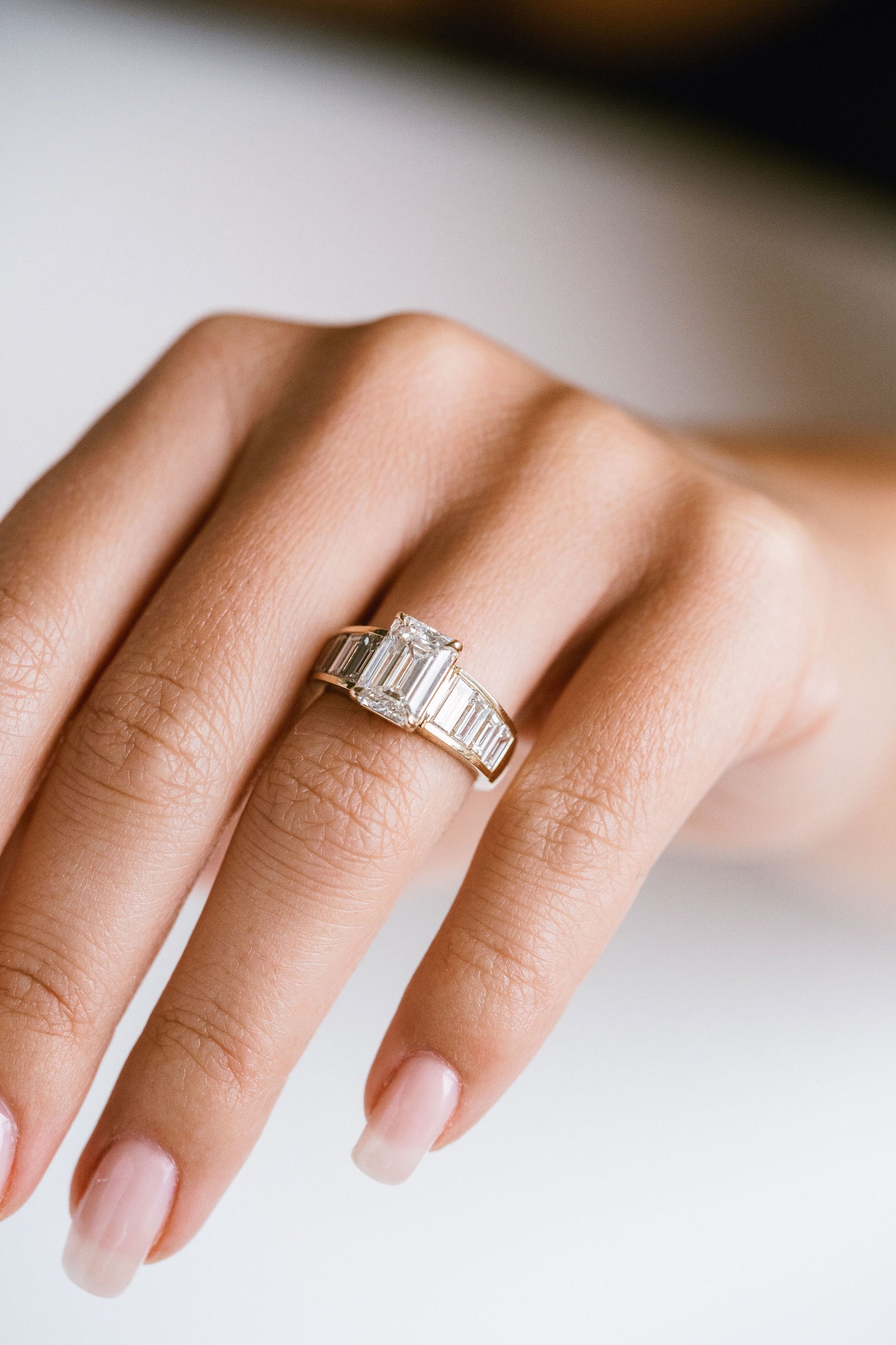 3.0CT Emerald Cut With Channel Set Baguette Lab Grown Diamond Engagement Ring