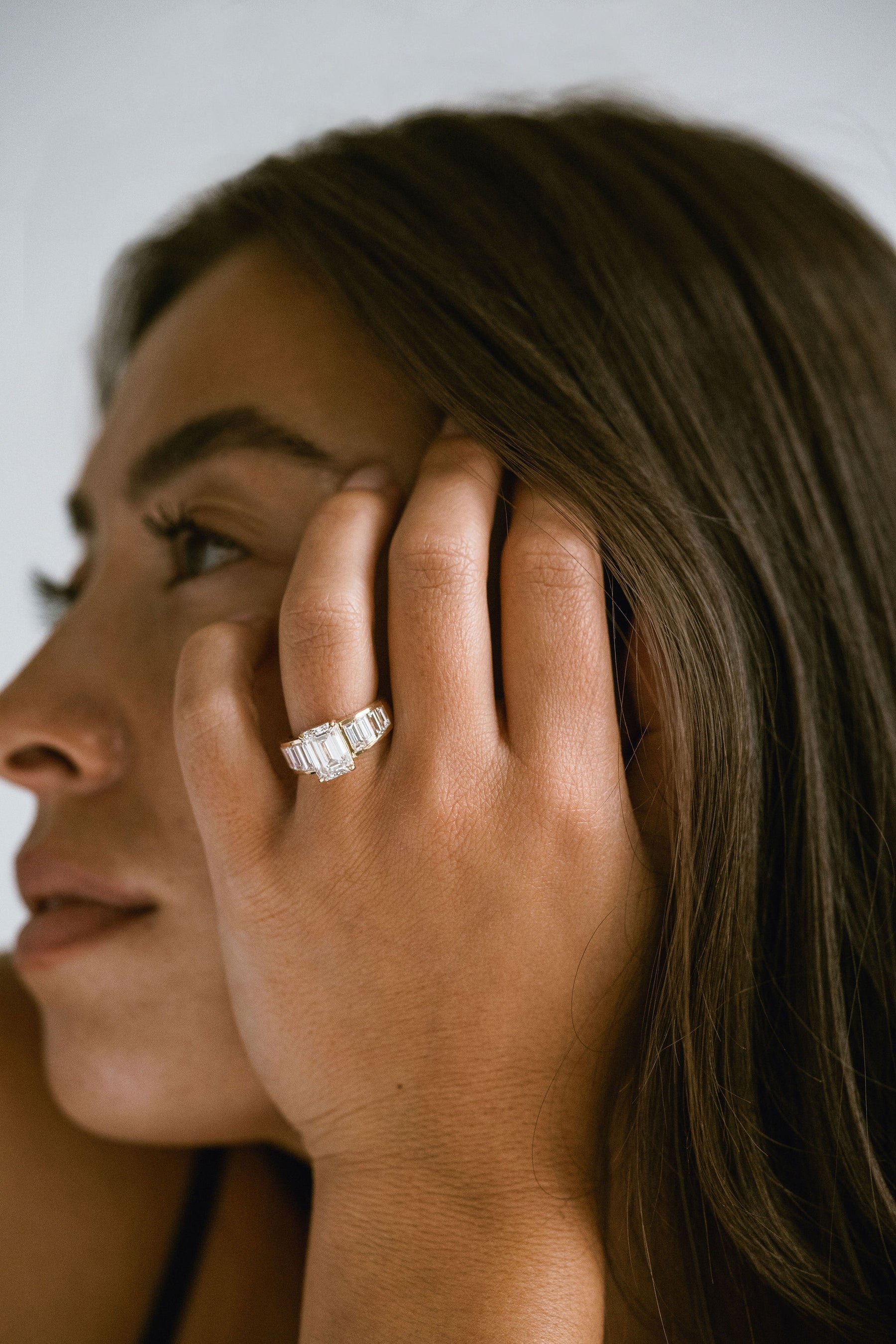3.0CT Emerald Cut With Channel Set Baguette Lab Grown Diamond Engagement Ring