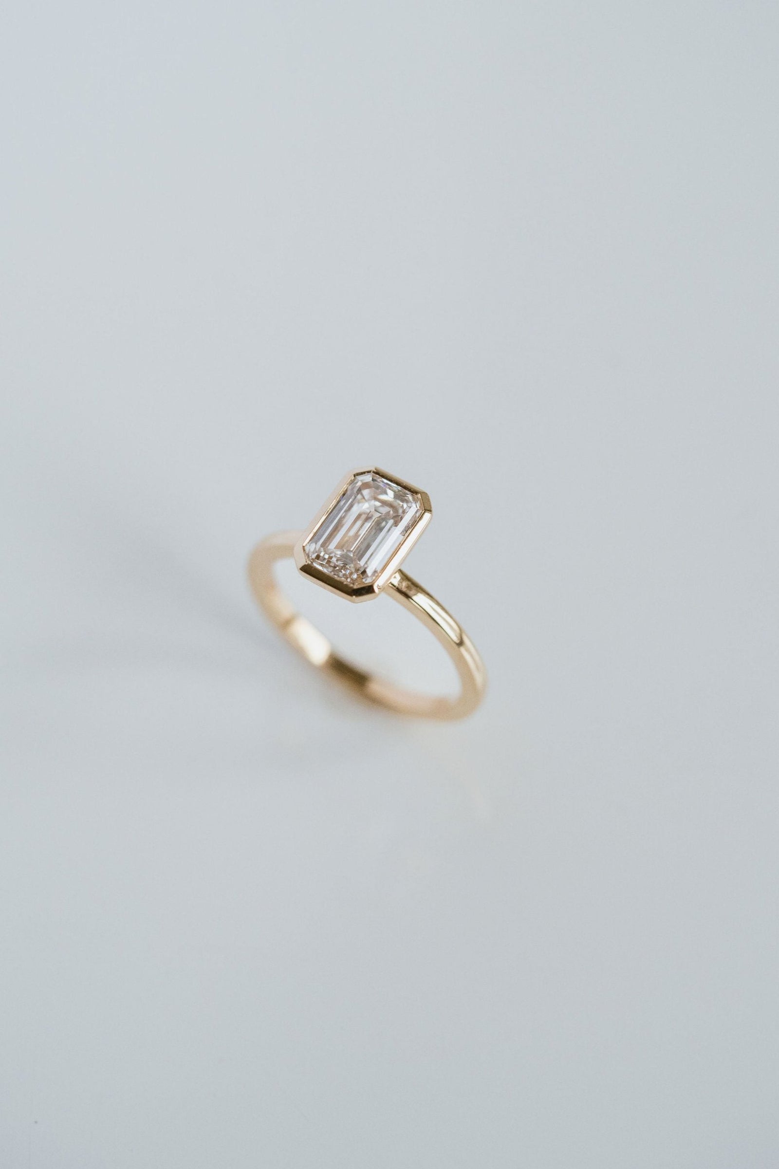 2.0CT Bezel Set Emerald Cut Lab Grown Diamond Solitaire Engagement Ring