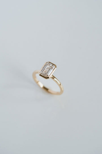 2.0CT Bezel Set Emerald Cut Lab Grown Diamond Solitaire Engagement Ring