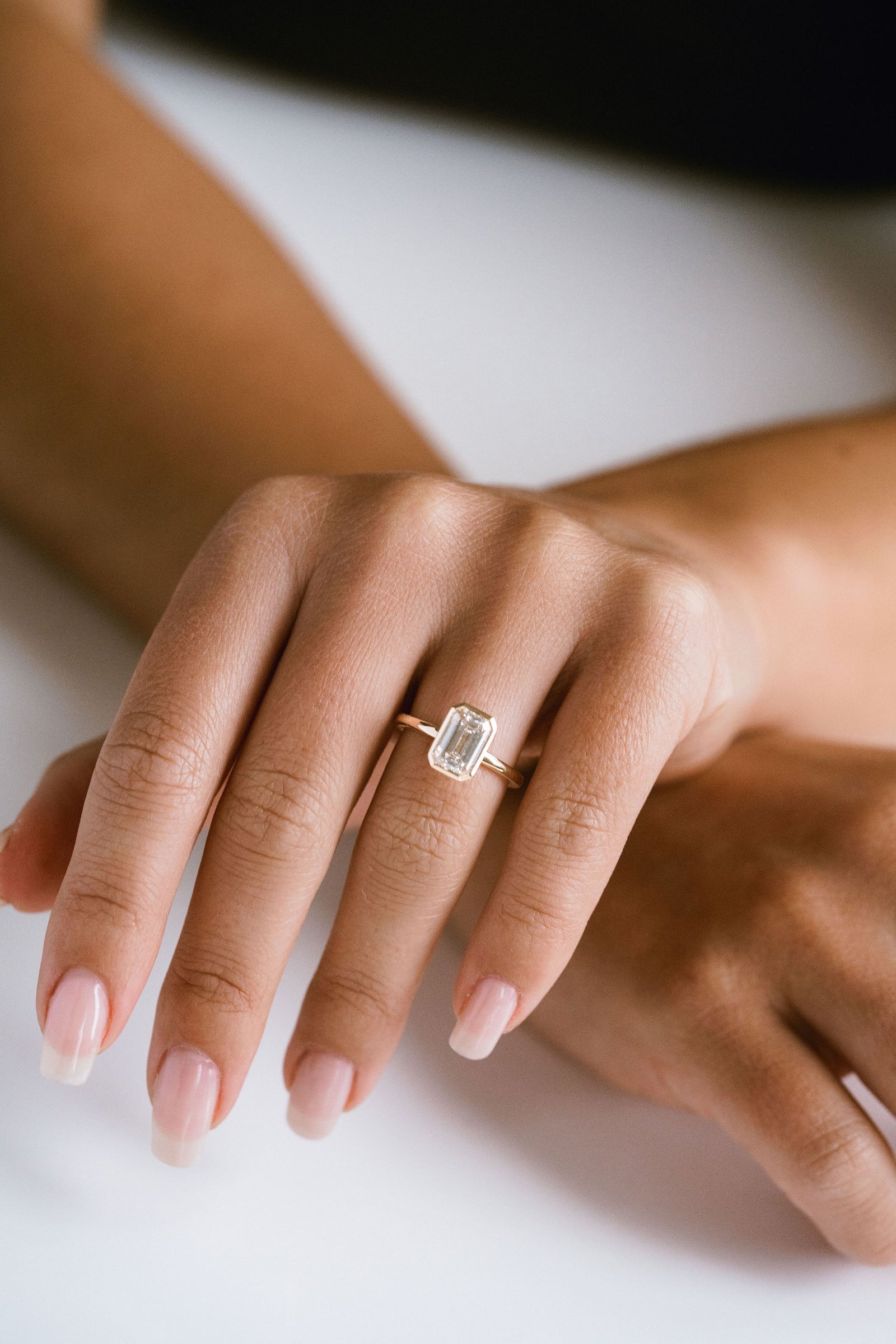 2.0CT Bezel Set Emerald Cut Lab Grown Diamond Solitaire Engagement Ring