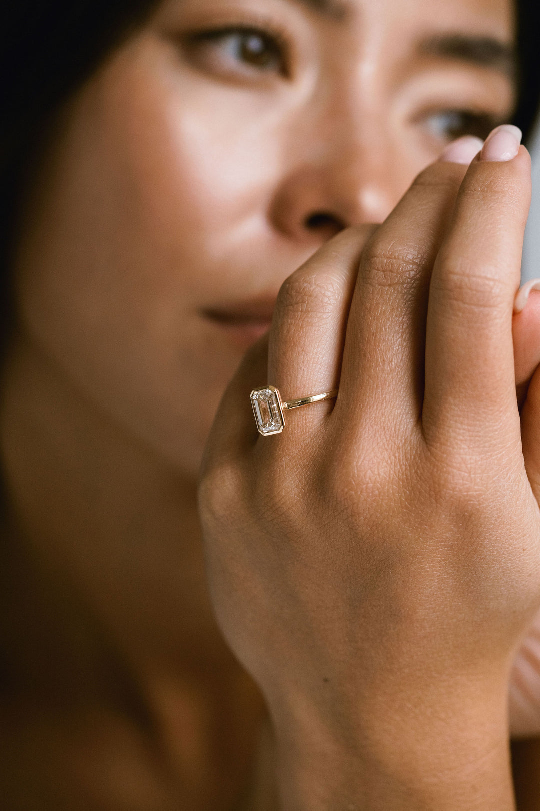 2.0CT Bezel Set Emerald Cut Lab Grown Diamond Solitaire Engagement Ring