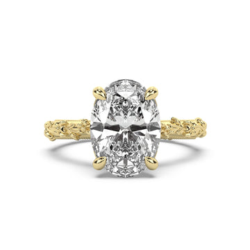 3.0CT Oval Lab Grown Diamond Intricate Floral Hidden Halo Engagement Ring