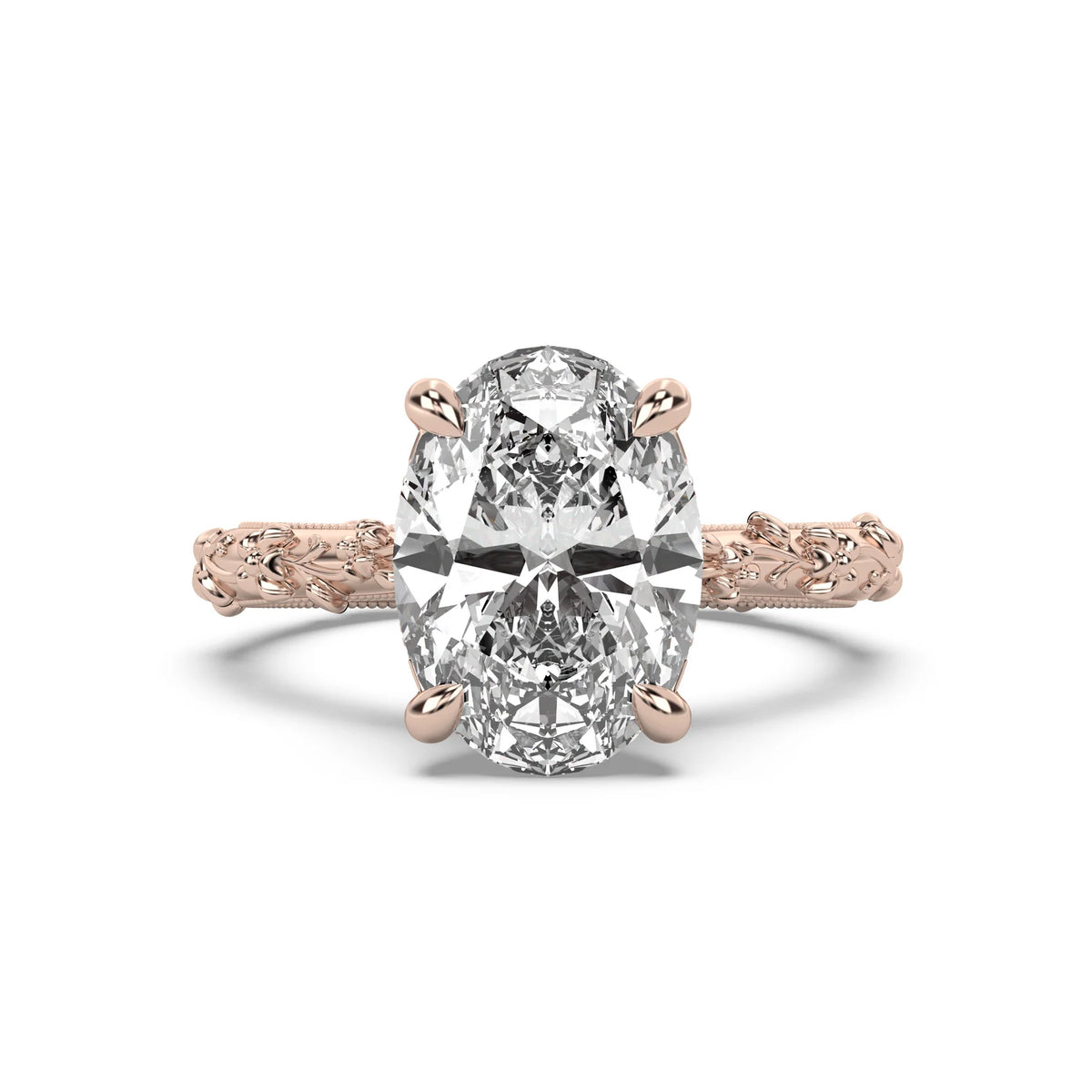 3.0CT Oval Lab Grown Diamond Intricate Floral Hidden Halo Engagement Ring