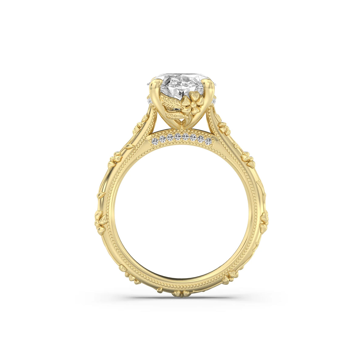 3.0CT Oval Lab Grown Diamond Intricate Floral Hidden Halo Engagement Ring