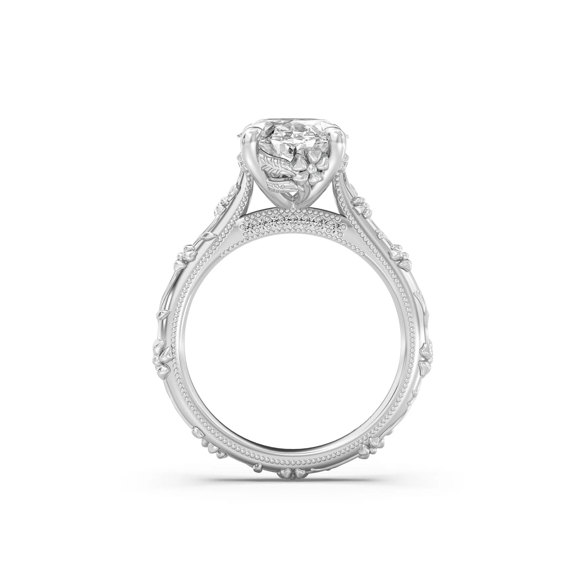 3.0CT Oval Lab Grown Diamond Intricate Floral Hidden Halo Engagement Ring
