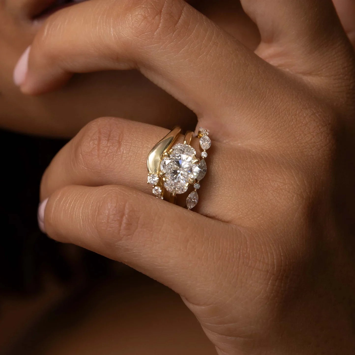 Marquise and Round Lab Grown Diamond Floating Bubble Wedding Band