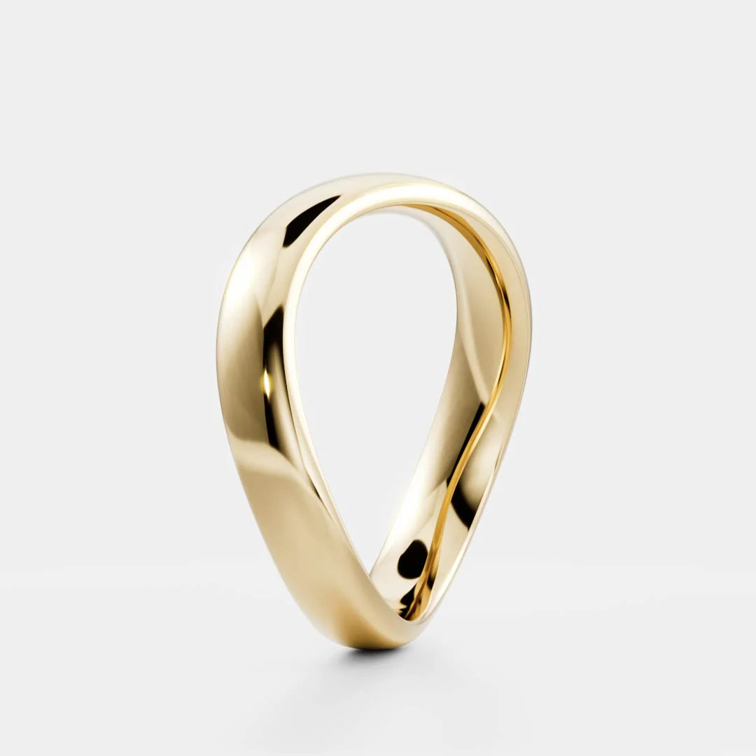 14K Solid Gold Plain Curved Wedding Band