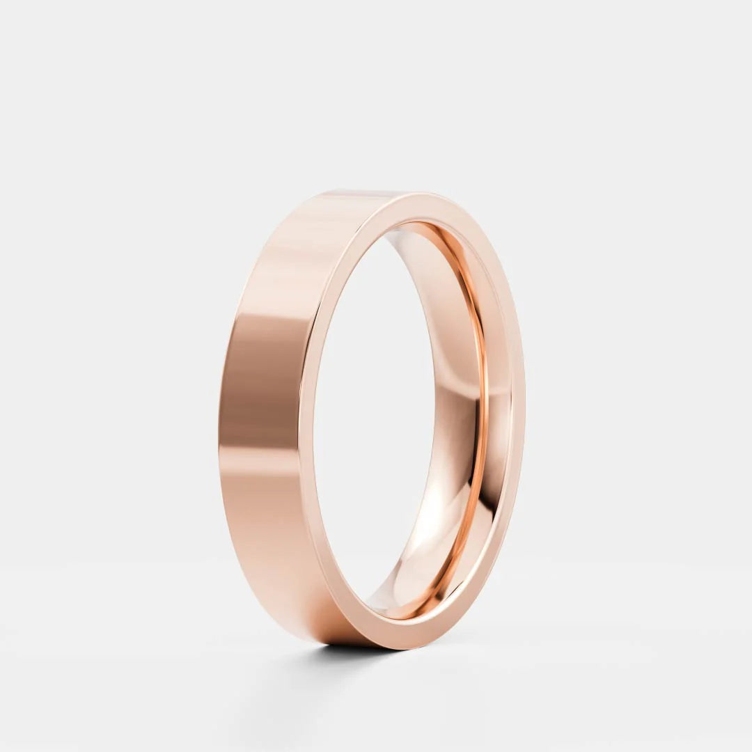 14K Solid Gold Simple Plain Flat Wedding Band