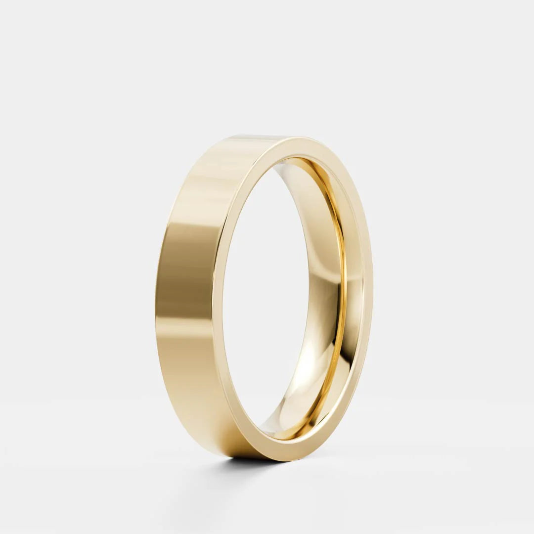 14K Solid Gold Simple Plain Flat Wedding Band