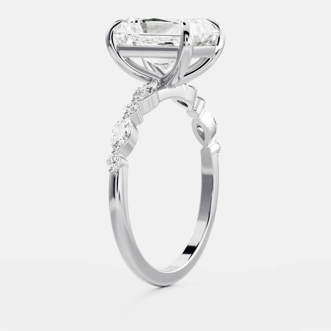 2.0CT Radiant Lab Grown Diamond With Marquise And Round Pave Engagement Ring